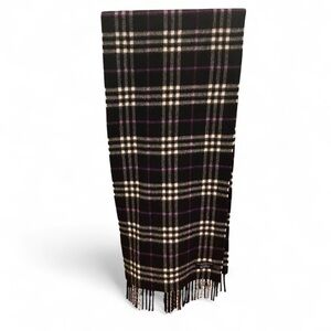 Vintage Burberry Classic cashmere black and purple plaid scarf